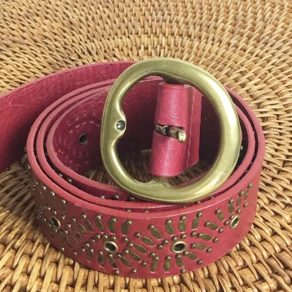 Jessica Simpson Red Studded Floral Belt Leather Size L - Picture 1 of 2